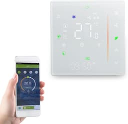 Intelligente thermostaat - Wifi programmeerbaar - Temperatuur regelen - Veelzijdige bediening - 10x10x6 cm - Wit — thumbnail 1