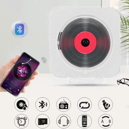 6-in-1 Draagbare CD-Speler met Bluetooth, FM Radio, TF/USB, Wandmontage, Afstandsbediening – Wit – Voor Thuis, Keuken & Kantoor — thumbnail 3