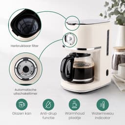 Emerio Retro Koffiezetapparaat met glazen kan - 1.5L - Anti drup - Warmhoudplaatje - Anti slip - Filterkoffie - CME-133280.1 Crème — thumbnail 4