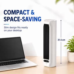 Tafelventilator Wit - Tower Fan - Mini Ventilator - Air Cooler Desktop - USB Ventilator - Stille Koelventilator - Met Telefoonhouder - 3 Snelheden — thumbnail 3