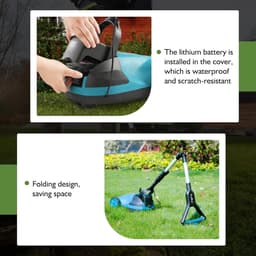 Accu grasmaaier - Draadloze trimmer - Gazon onderhoud - 3-in-1 functie - 21 cm maaibreedte - Zwart — thumbnail 2