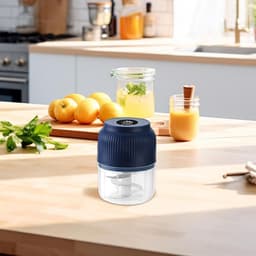Elektrische Hakker - Keukenmachine Mini - Maaltijden Voorbereiden - Snoerloos Opladen - 300 ml - Blauw — thumbnail 4