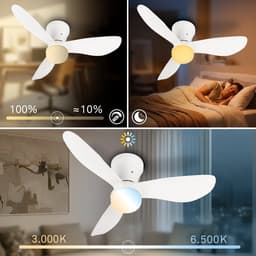 BRILONER Lufito - Plafondventilator met verlichting - LED plafondlamp met ventilator - ventilator lamp zomer- en wintermodus - dimbaar - CCT - Ø78cm - wit — thumbnail 3