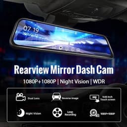 Dashcam voor Auto - 10 Inch Touchscreen Spiegelcamera - 1080P AHD Dashcam met Nachtzicht - G-Sensor - Parkeermodus - Groothoek 170° - Zwart — thumbnail 3