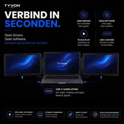 TYVON Triple Portable Monitor 15.6 inch - Flip - Tri screen - Full HD Draagbare monitor met USB-C & HDMI - Voor Apple en Windows - Plug & Play - Dubbel Scherm - Opvouwbaar - Laptop Scherm Uitbreider - Externe Monitor incl. Draagtas - Beeldscherm — thumbnail 2