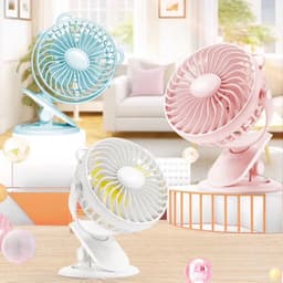 Gaiatop draagbare clip-ventilator op batterijen – Klein, krachtig, stil, 3 snelheden, 360° draaibaar, USB-oplaadbaar, voor bureau, tafel, kantoor, kinderwagen of camping (zwart/blauw) — thumbnail 2