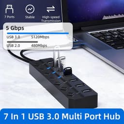 USB Hub - USB Hub Extender - Computer Uitbreiding - 7 Poorten - 5 Gbps - Zwart — thumbnail 2