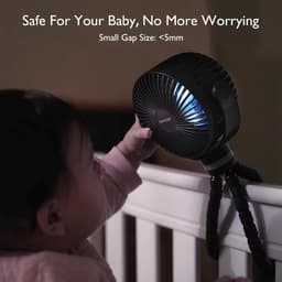 Kinderwagen Ventilator – USB Oplaadbaar – 8000 mAh – 360° Draaibaar – 4 Snelheden – Clipventilator met LED Nachtlamp – Zwart — thumbnail 4