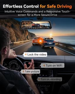 Dashcam voor auto - Zwart - 10 inch - Spiegel met 4K Voorcamera en 1080P Achtercamera - Met ADAS, GPS en Wifi — thumbnail 4
