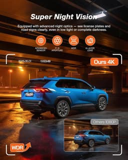 Dashcam voor auto - Zwart - 8,5 x 5,1 x 4,5 cm - 4K+1080P Dual Camera met WiFi 6 en Nachtzicht - Met 3 inch IPS Display — thumbnail 3