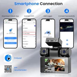 Dashcam voor auto - Zwart - 10 x 5 x 5 cm - 360° 4 Camera's met 2K Nachtzicht en Wifi - Voor Veilig Rijden — thumbnail 3