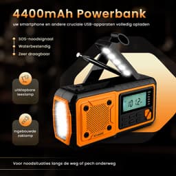 NovaWare® Noodradio Solar Opwindbaar 4400mAh Powerbank – Draagbare Radio FM/AM – Zonne-energie & Handslinger – Zaklamp SOS Alarm – Noodpakket Radio op Batterijen – Outdoor Survival Camping Emergency Radio – Oranje — thumbnail 2