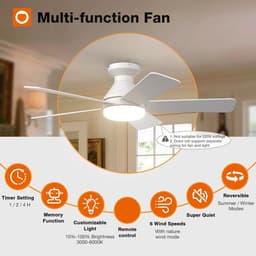 Plafondventilator 5 blad Ø132cm wit - stille ventilator – top kwaliteit - energie zuinig – met remote - ventilator voor laag plafond - 6 snelheden – beste alternatief voor airco - zomer en winter stand – witte ventilator — thumbnail 3