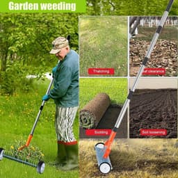 SnelShoppen - Handmatige Scharifier met Wielen, 165 cm Handvat, Tuinaerator, Metalen Tuinschraper, Verstelbare Scharifier voor een Gezonde Grasmat — thumbnail 4