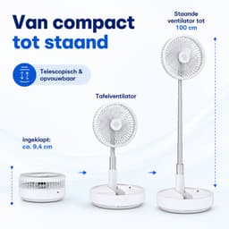Opvouwbare Staande Ventilator – 7200 mAh – Afstandsbediening – Wit — thumbnail 5