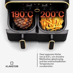Heteluchtfriteuse - Dubbele mand - Gezond Koken - Twee aparte zones - 11 Liter - Zwart Goud — thumbnail 4