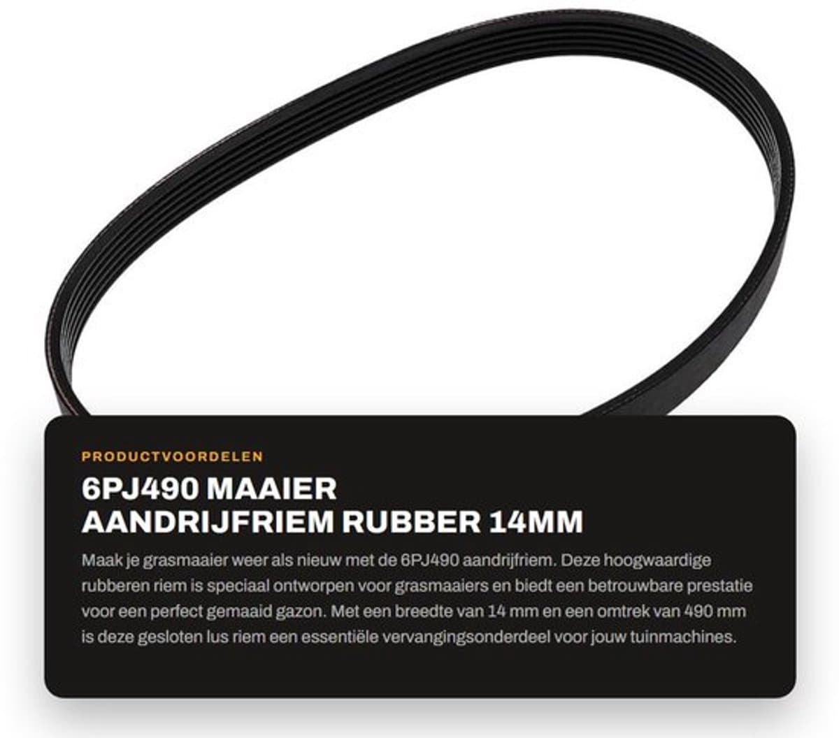 Aandrijfriem Rubber 14mm Breedte - Gesloten Lus - 490mm Omtrek - Compatibel met Qualcast M2E1032M/M2E1232M - Duurzaam - Slijtvast - Grasmaaierriem — afbeelding 1
