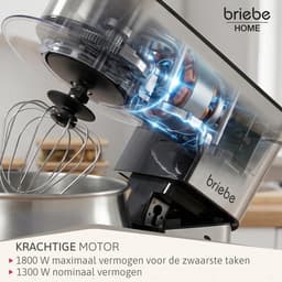 SnelShoppen - Keukenmachine 1800 W Max, Professionele Kneedmachine met Orbitale Beweging, 5 L, 6 Snelheden + Pulsfunctie, Roestvrij Staal, Garde, Deeg — thumbnail 2