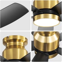 Plafondventilator Met Verlichting – 42 Inch – Omkeerbare Gelijkstroommotor – ABS – Zwart Goud – 6 Snelheden Met Timer En Afstandsbediening — thumbnail 3