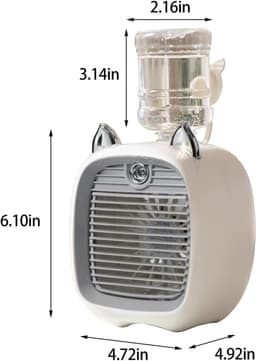 USB - in - Luchtbevochtiger en LED Lamp - 3 - 1 Mini Bureauventilator - Luchtkoeler met Verneveling en Nachtlampje - oplaadbare Tafelventilator met 3 Snelheden - Grijs — thumbnail 3