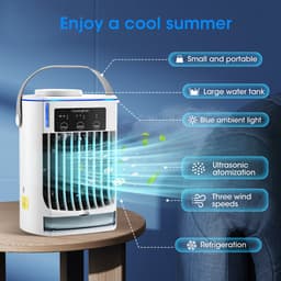 Ventilator - Tafelventilator - Ventilator klein - Tafelventilator draadloos - Vernevelende koelventilator - Watergekoelde ventilator met drie instelbare snelheden - Wit - Kunststof — thumbnail 4