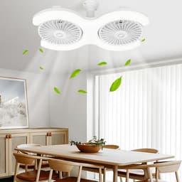 KZQ Plafondventilator Met Led Lamp - Dubbele Kop - E27 Schroefbasis - Met Afstandsbediening - 3 Snelheden - Geschikt Voor Kleine Ruimtes Thuis Kantoor En Studentenkamer - 1 Stuk — thumbnail 5
