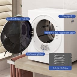 ECTEATOY® Mini Wasdroger 4 kg - Luchtafvoerdroger met 4 Programma's - 2 warmtestanden - 850 W - Sterilisatie tot 65°C - Wit — thumbnail 4