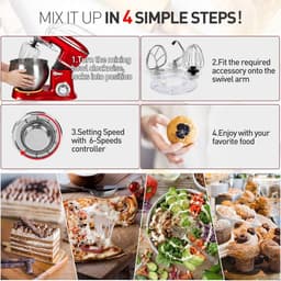Keukenmachine - Mixer Bakken - Eten Bereiden - Gietijzeren Behuizing - 1900W - Rood — thumbnail 5