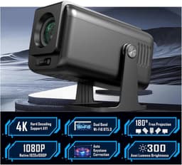 SnelShoppen - 1080P Full HD Mini Beamer Projector 4K 300ANSI Android 13 12000 Lumen WiFi 6 Bluetooth Trapeziumcorrectie USB HDMI voor Thuis Theater en — thumbnail 1