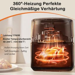 SnelShoppen - Airfryer 6L met Raam, 12-in-1 Functies, Touch Screen, Gezond Vetvrij Koken, Antiaanbakmand, Vaatwasmachinebestendig, Voor 3-6 Personen, — thumbnail 2