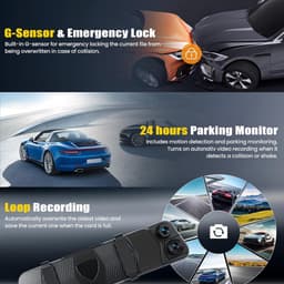 SnelShoppen - 3-Kanaals Dashcam met App, 9.66-inch IPS Touchscreen, Nachtzicht, Loopopname, 24-Uur Parkeerbewaking, G-Sensor, Parkeerhulp — thumbnail 3