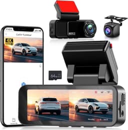 SnelShoppen - 4K Dashcam met Voor- en 2K Achtercamera, 3.16 Inch IPS Scherm, WiFi en App Besturing, ADAS, BSD, LCA, Nachtzicht, G-Sensor, Loopopname, — thumbnail 1