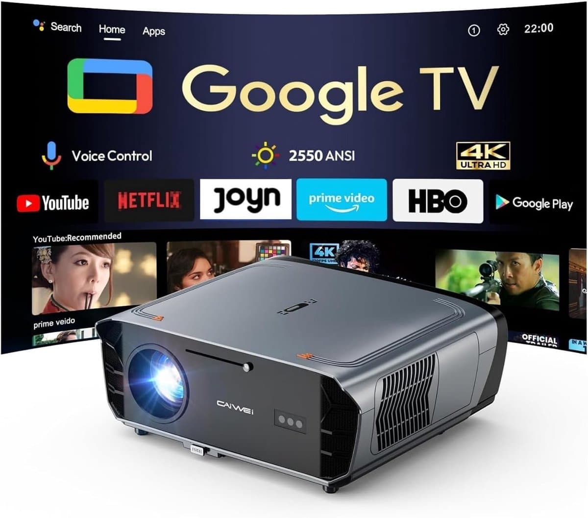 SnelShoppen - 4K Beamer 2550ANSI - Slimme Projector - Draadloos Verbinden met Mobiele Telefoons - Ideaal voor Kantoor, Filmavonden, Kinderentertainmen — afbeelding 1