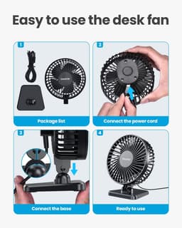 Ventilator USB met 3 Snelheden – Stil, Compact en 30° Kantelbaar – Zwart — thumbnail 3