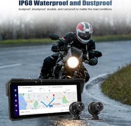 SnelShoppen - 8,1 inch HD motorfiets dashcam met dubbele camera voor-achter, draadloos, IP68, Bluetooth, CarPlay, Android Auto, universeel DVR met EQ- — thumbnail 2