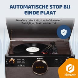 Denver Retro Platenspeler - DAB+/FM Radio - CD - Cassette - Bluetooth - Auto stop - MRD180 - Darkwood — thumbnail 2