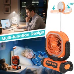 Camping ventilator met LED lamp, oplaadbare USB tafelventilator 20000mAh stil en draagbaar voor tent, reizen en buitengebruik — thumbnail 4