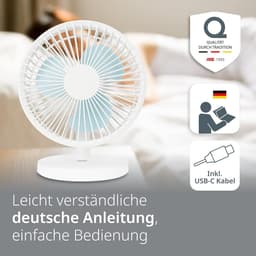 USB Tafelventilator Draadloos – Stil – Oplaadbaar met 3 Snelheden – 7,5 Uur Accuduur – 90° Kantelbaar Wit — thumbnail 2