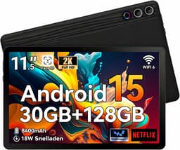 11.5 inch Tablet - 2K Schermo Ultra - Android 15 Tablets - 30GB RAM - 128GB ROM - 8400mAh - WiFi 6 - Zwart — thumbnail 1