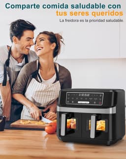 Dubbele Airfryer - Heteluchtfriteuse Dubbele Mand - Gezond Koken - Twee Manden Apart - 10 Liter - Zwart — thumbnail 5