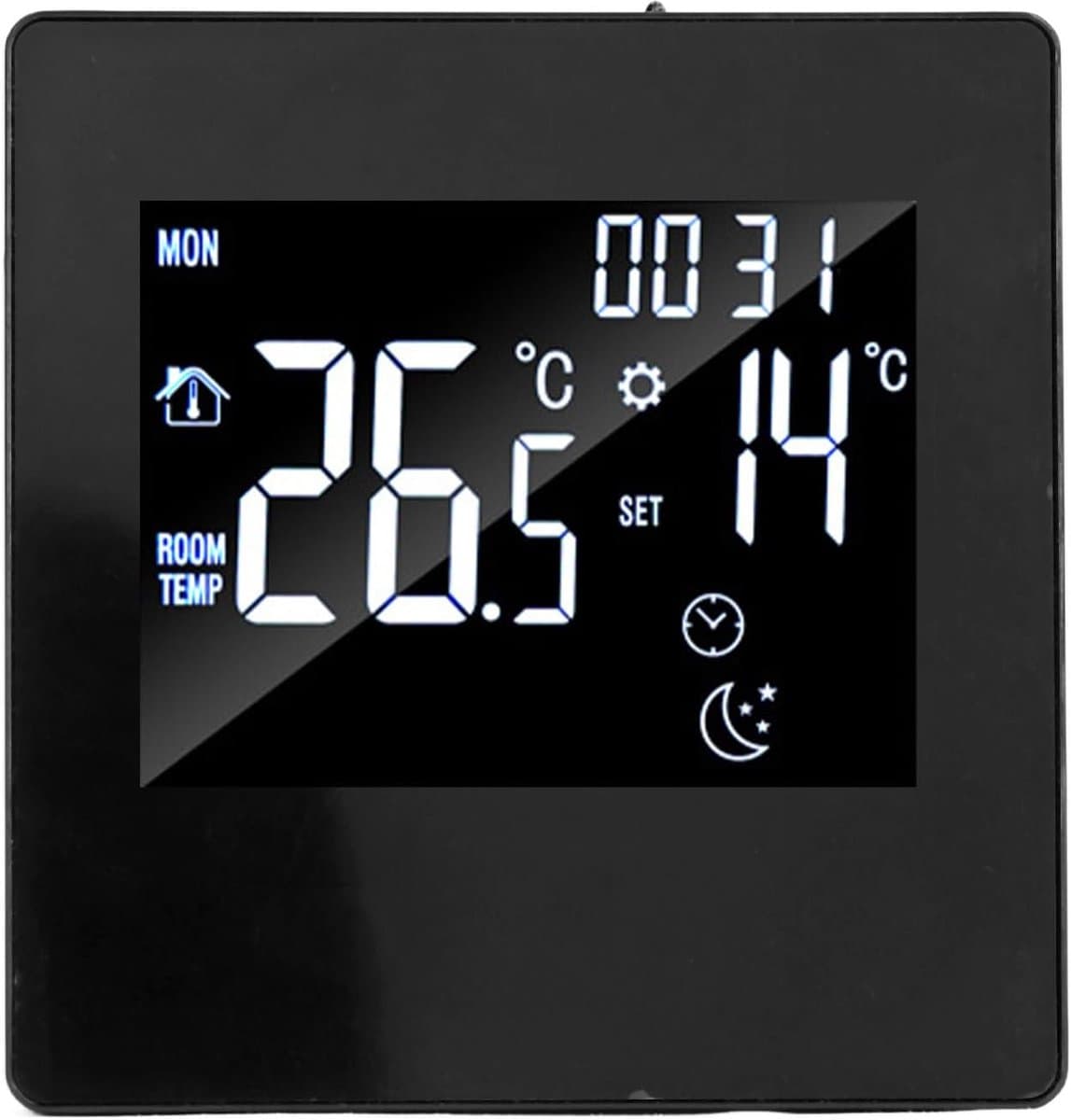 Slimme Thermostaat - Programmeerbare Verwarmingsthermostaat - Comfort Verhogend - Touchscreen LCD - 41 x 86 x 86 mm - Zwart — afbeelding 1