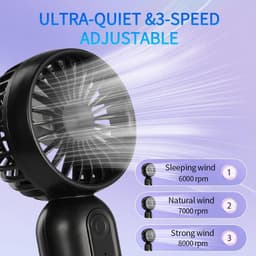 Driedelige set - Handventilator - Drie windsnelheden - Gemakkelijk vast te houden of in een tas te stoppen - Oplaadbaar via USB of batterij - Stille werking - Perfect voor reizen, kamperen of buitenactiviteiten - (Zwart) — thumbnail 4