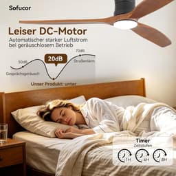 Plafondventilator met Verlichting – Stil 20 dB – Afstandsbediening – Dimbare LED – 6 Snelheden – 132 cm — thumbnail 3