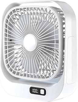 VHV - Bureauventilator - Oplaadbare mini ventilator met LED-display - 3 standen en 360° draaibaar - Wit — thumbnail 1