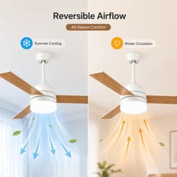 Plafondlamp - Met Ventilator - Plafondventilator - Met Afstandsbediening - 6 Standen - Stille Ventilator - Dimbaar - Winter en Zomer Modus - Wit - Bamboe — thumbnail 2