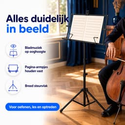 JustValue Opvouwbare Muziekstandaard - Verstelbaar 47-95 cm - Met Draagtas - Zwart — thumbnail 4