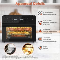 Lìon® Airfryer met Stoom Functie - Heteluchtfriteuse - Airfryer met Stoomfunctie - Zwart - 46cm x 43cm x 37cm — thumbnail 3