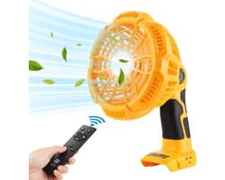 Dewalt 18V Li-ion draagbare outdoor campingventilator met LED-verlichting, afstandsbediening, 4-uurs timer, USB-oplaadfunctie, voor kantoor, tent, stille tafelventilator