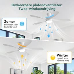 Plafondventilator Met Lamp - 5 ABS Bladen - Ø 132 cm - Dimbare lamp - Met Afstandsbediening - 6 ventilatorstanden - LED's Light - Wit — thumbnail 2