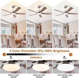 MIVRAY Plafondventilator Met Verlichting En Afstandsbediening – 52 Inch – 5 Bladen – Metaal En Hout – Nikkel – Slaapkamer En Woonkamer — thumbnail 3